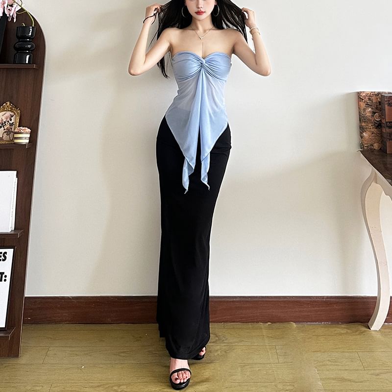 Sugarcoat - Effen geknoopte tubetop / Maxi-kokerrok met hoge taille