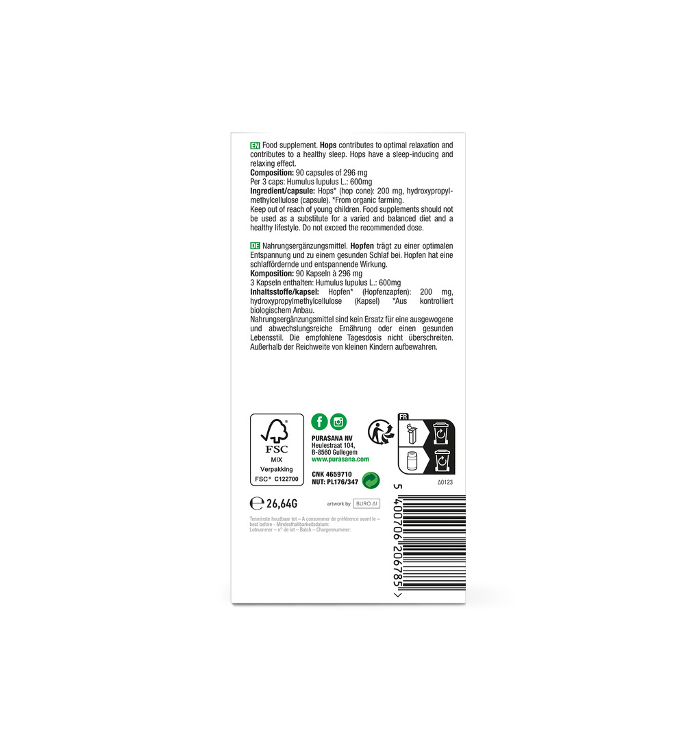 Purasana Hop 200 Mg Bio (90 vega capsules)