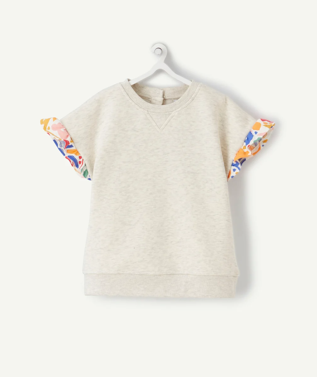 SWEAT ÉVOLUTIF FILLE GRIS EN FIBRES RECYCLÉES AVEC VOLANTS