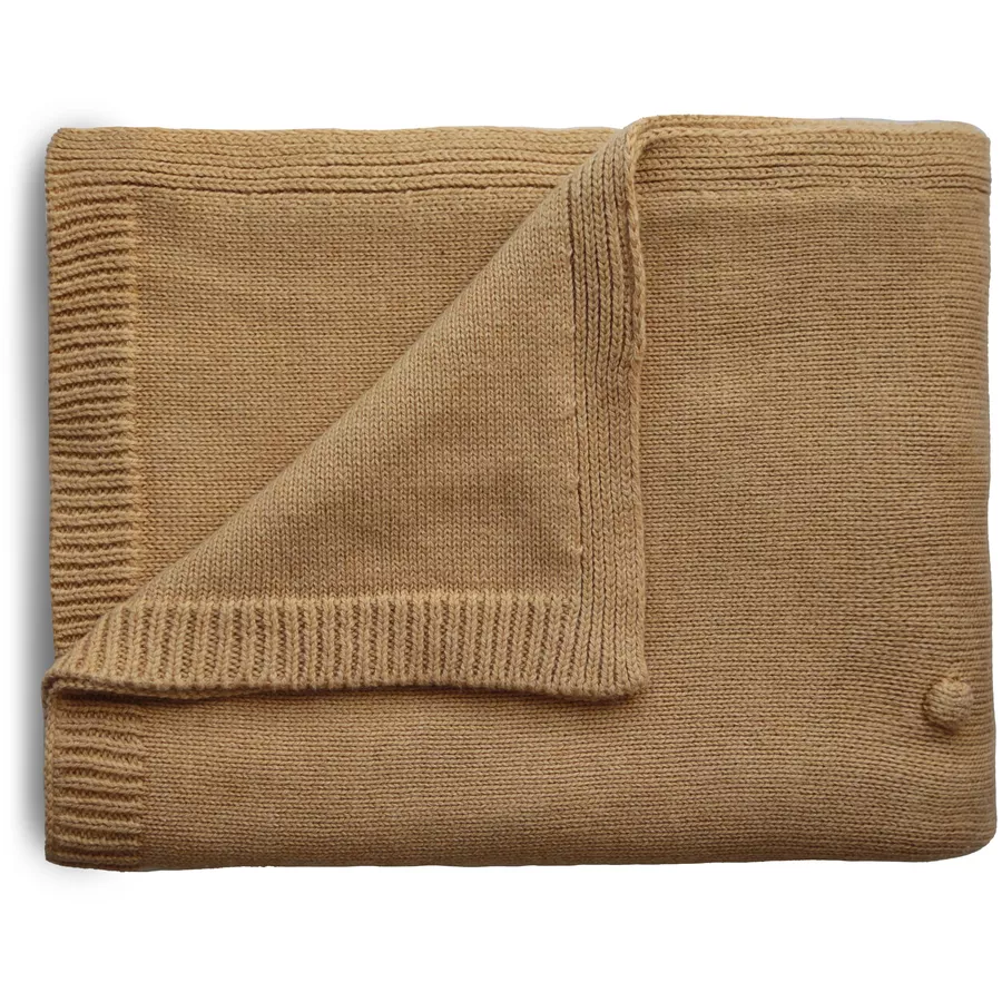 mushie Strickdecke Textured Dots Mustard 80 x 100 cm