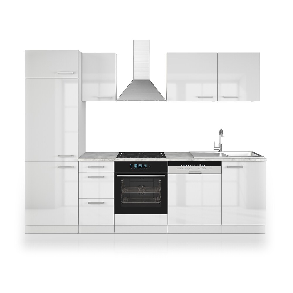 Vicco Küche 270 cm Küchenzeile Küchenblock Einbauküche Weiß Hochglanz