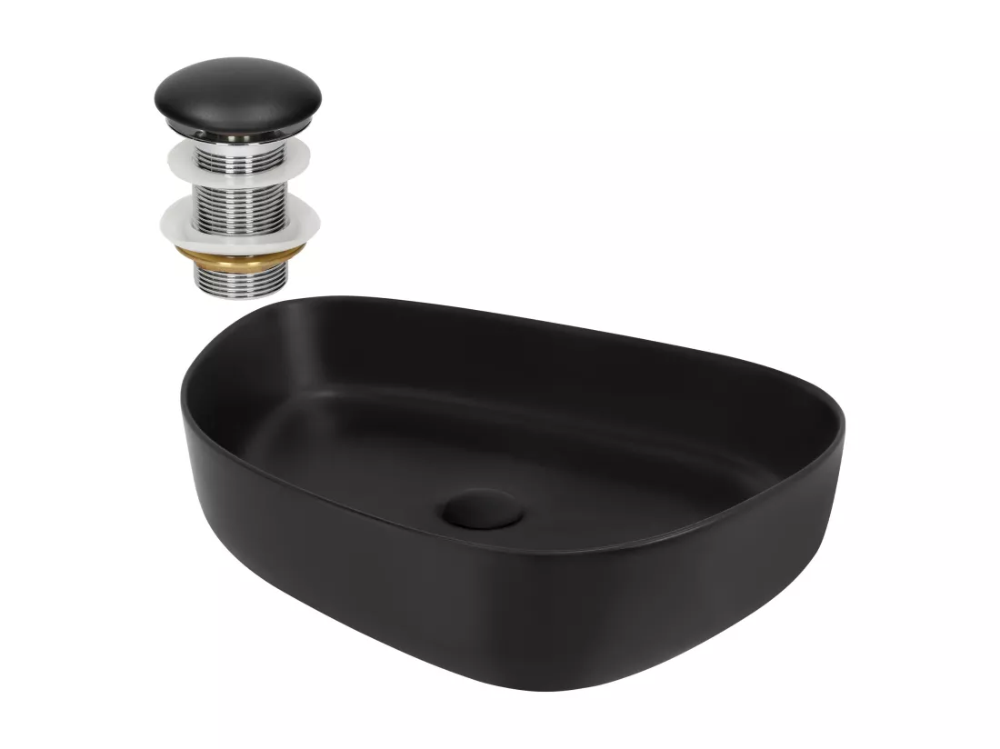 Vasque à poser en céramique lavabo avec garniture de vidange noir 550 x 420 mm