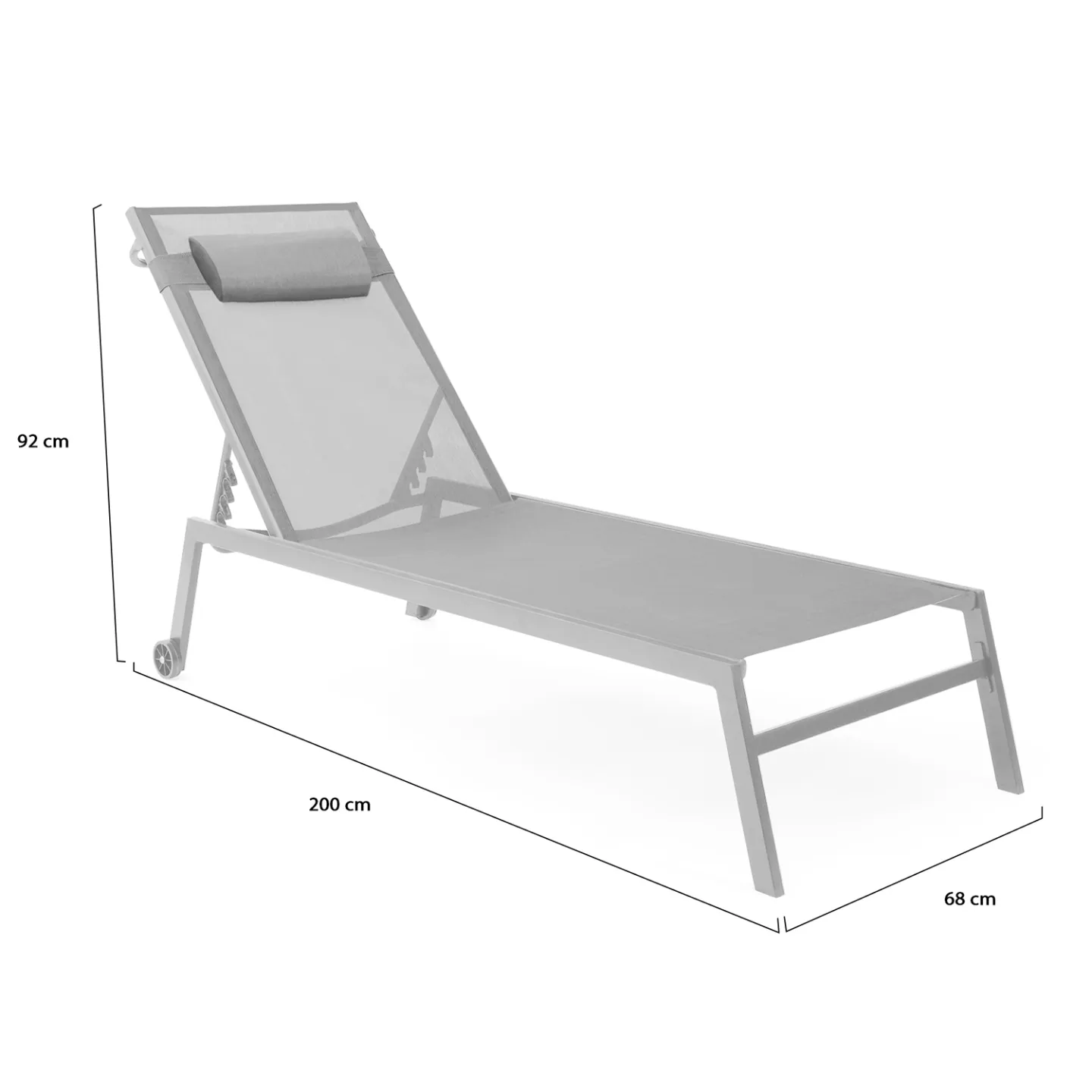 Lot de 2 transats de jardin inclinables en aluminium COZUMEL gris clair avec roulettes