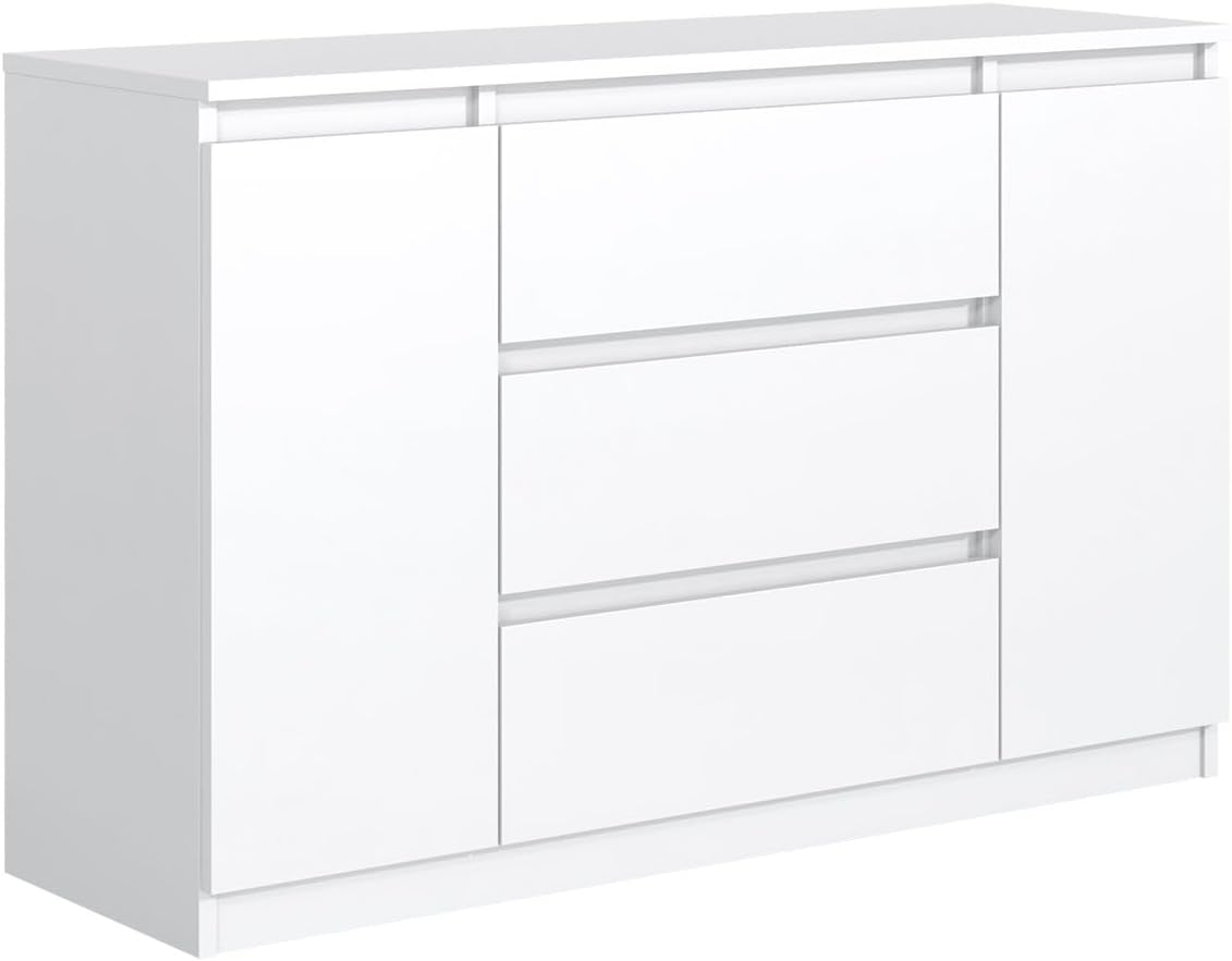 Kommode mit 3 Schubladen 2 Schranktüren 120 cm Ideal für Wohnzimmer, Schlafzimmer, Kinderzimmer und Büro Moderne Elegante Lösung für stilvolle Aufbewahrung (Weiß)