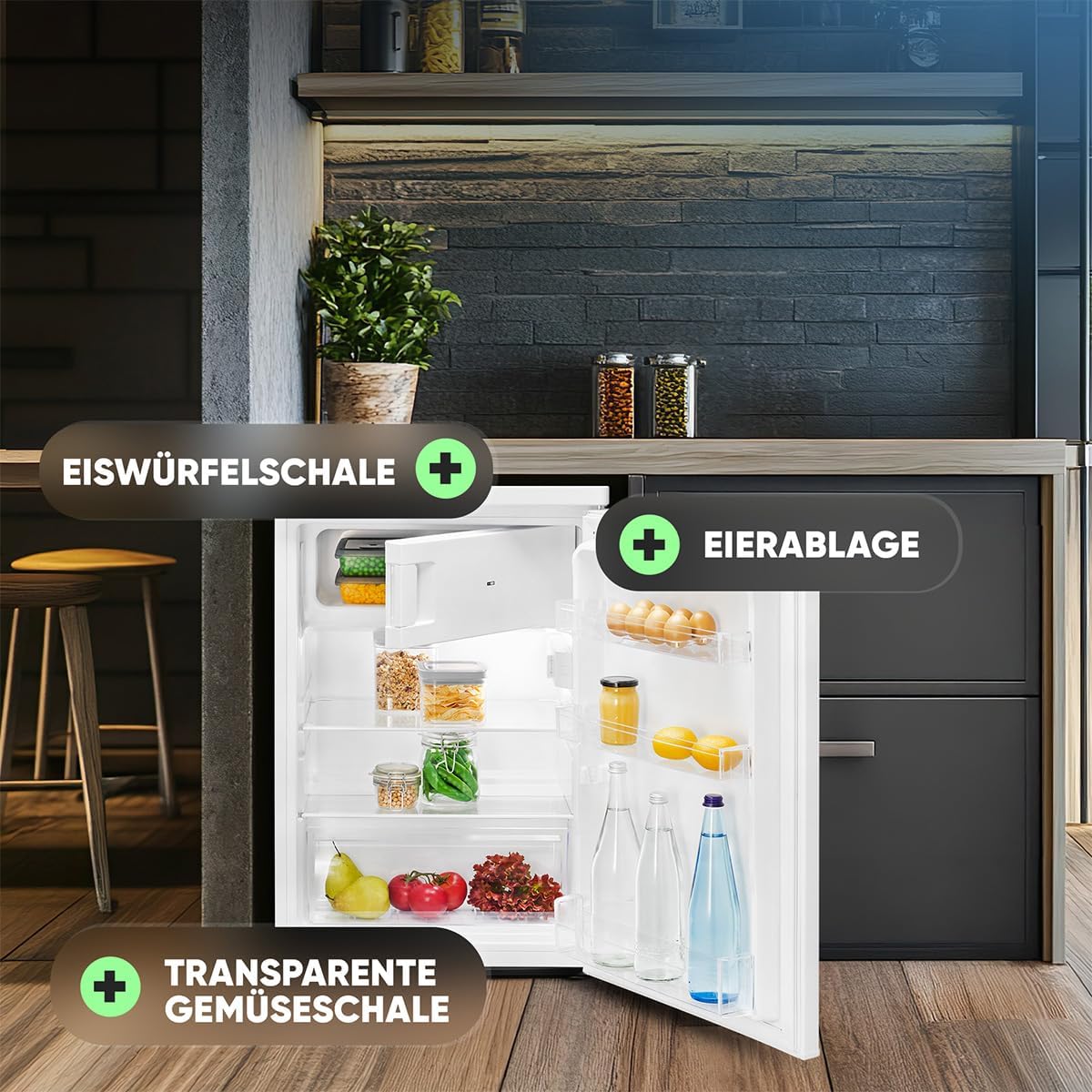 Bomann® Kühlschrank mit Gefrierfach | 109 Liter | energieeffizient, leise & kompakt | 2 Ablagen, Obst- & Gemüsefach | 4-Sterne-Gefrierfach | Türanschlag wechselbar | KS 7251 weiß