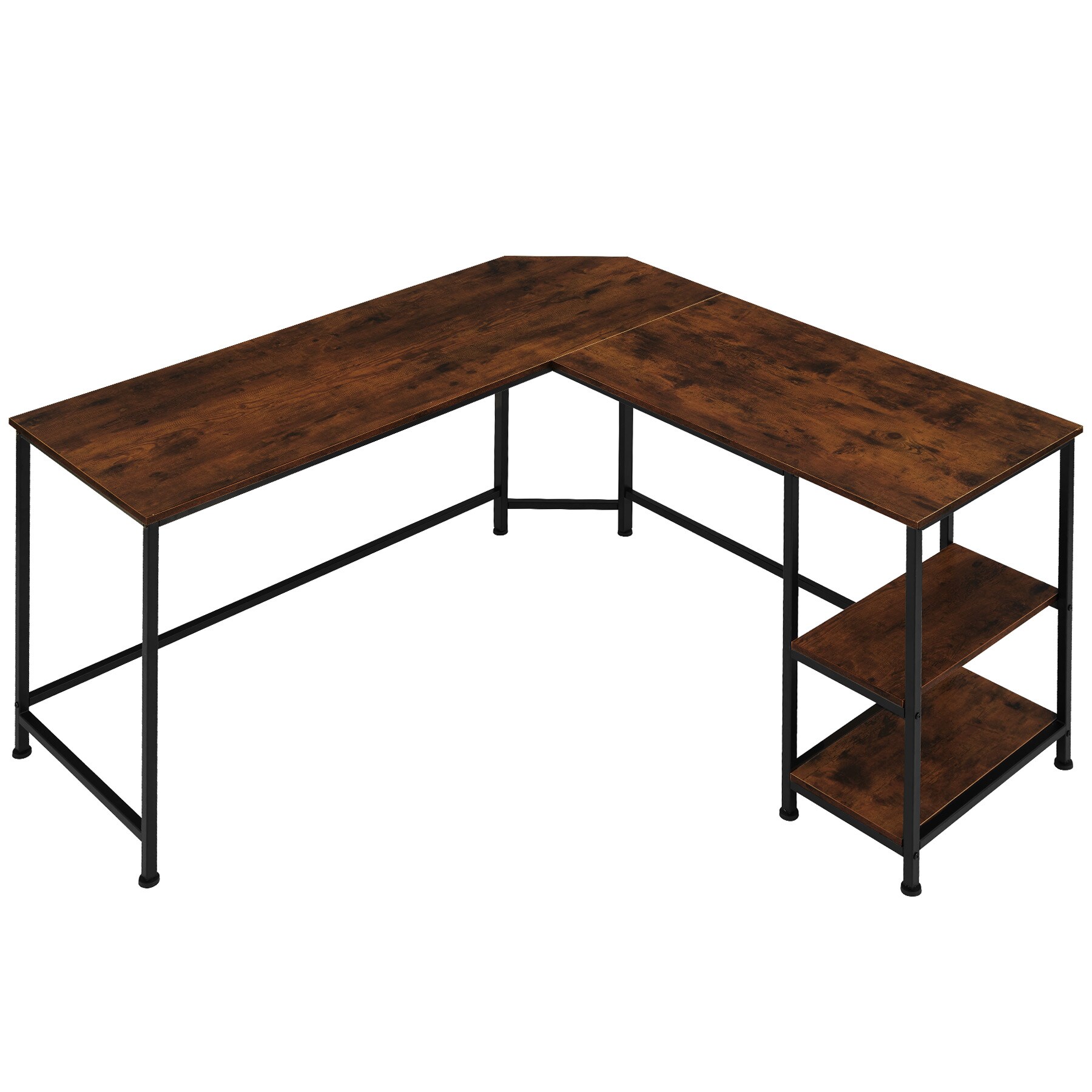 tectake® Schreibtisch, Industrial Style, Seitenregal mit 2 Ablagefächern, 138 x 138 x 75,5 cm