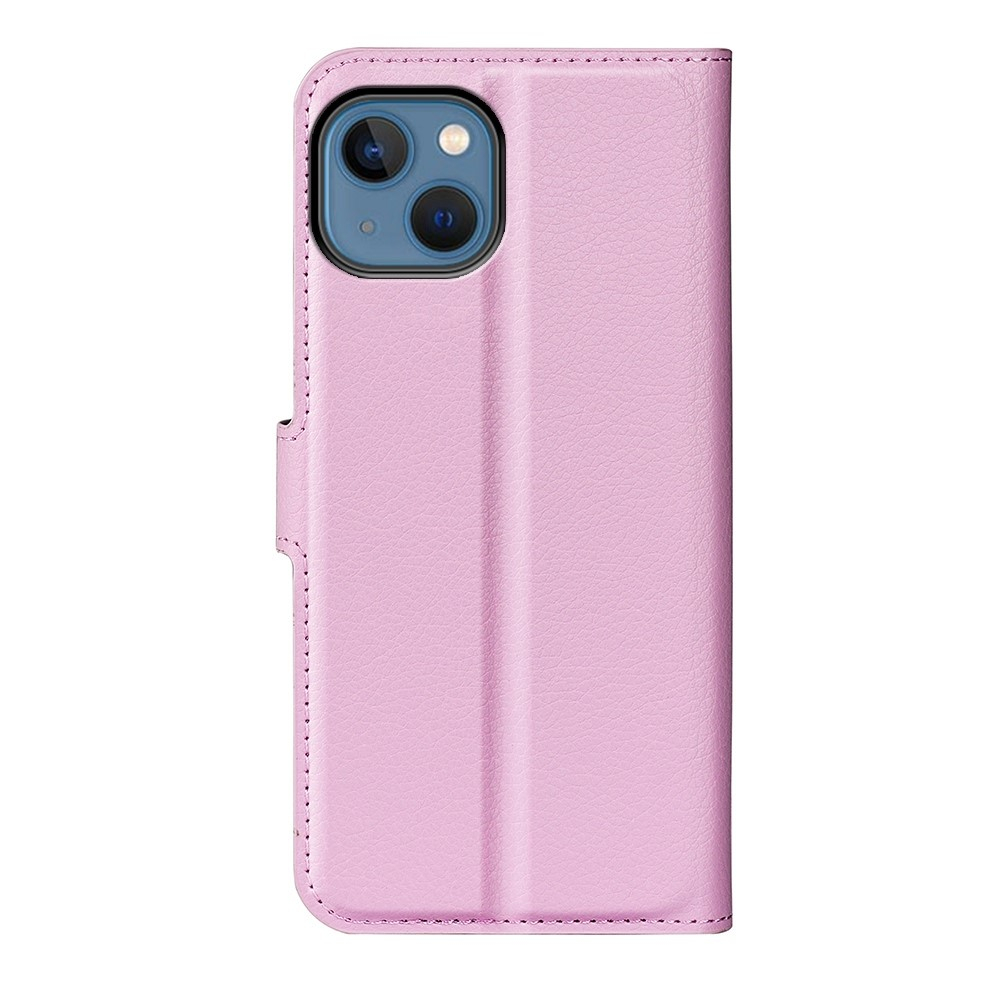 iPhone 14 Leder Tasche Flip Cover Litchi Look - Rosa