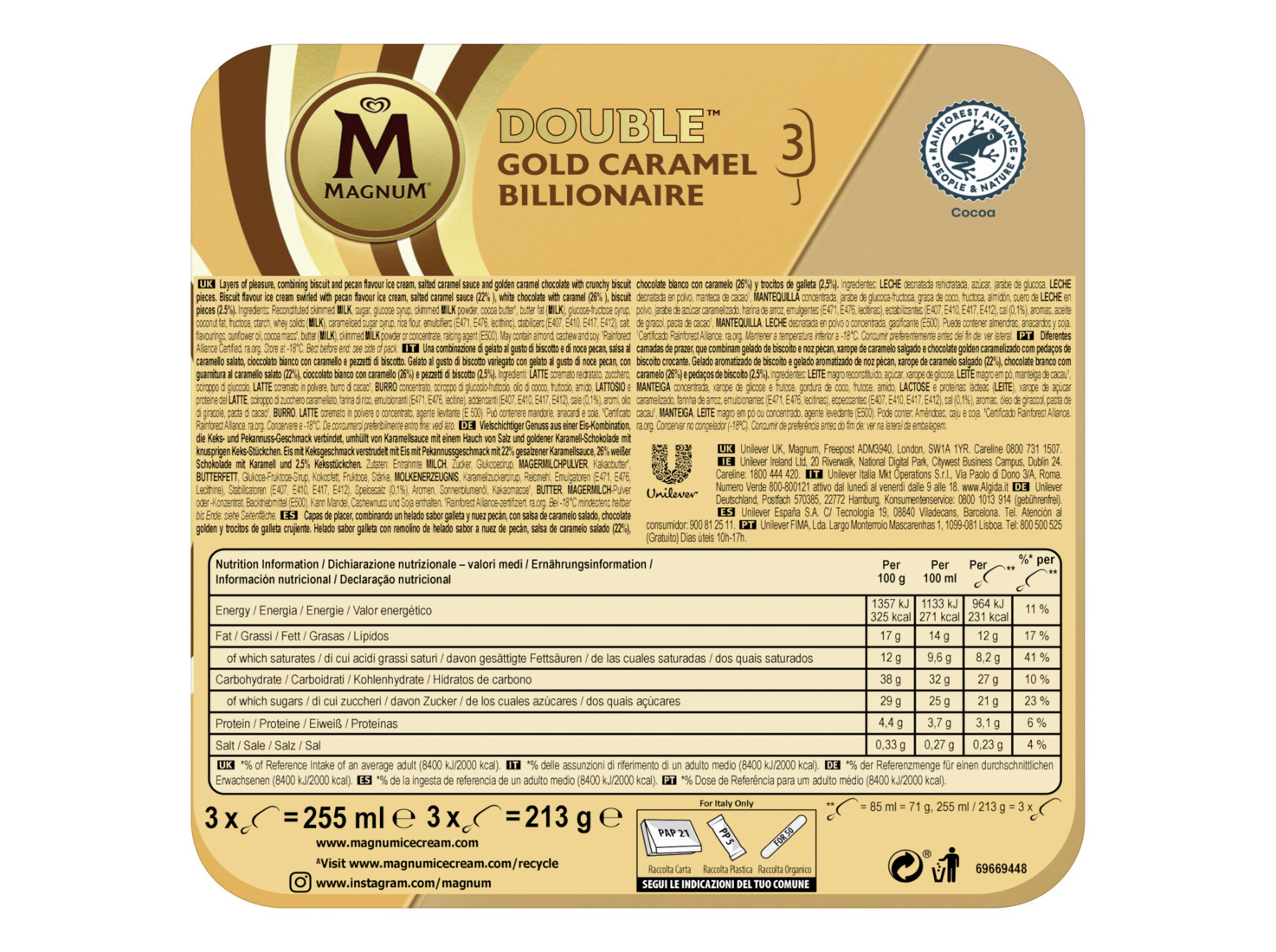GELADO MAGNUM DOUBLE BILLIONAIRE 3X85ML