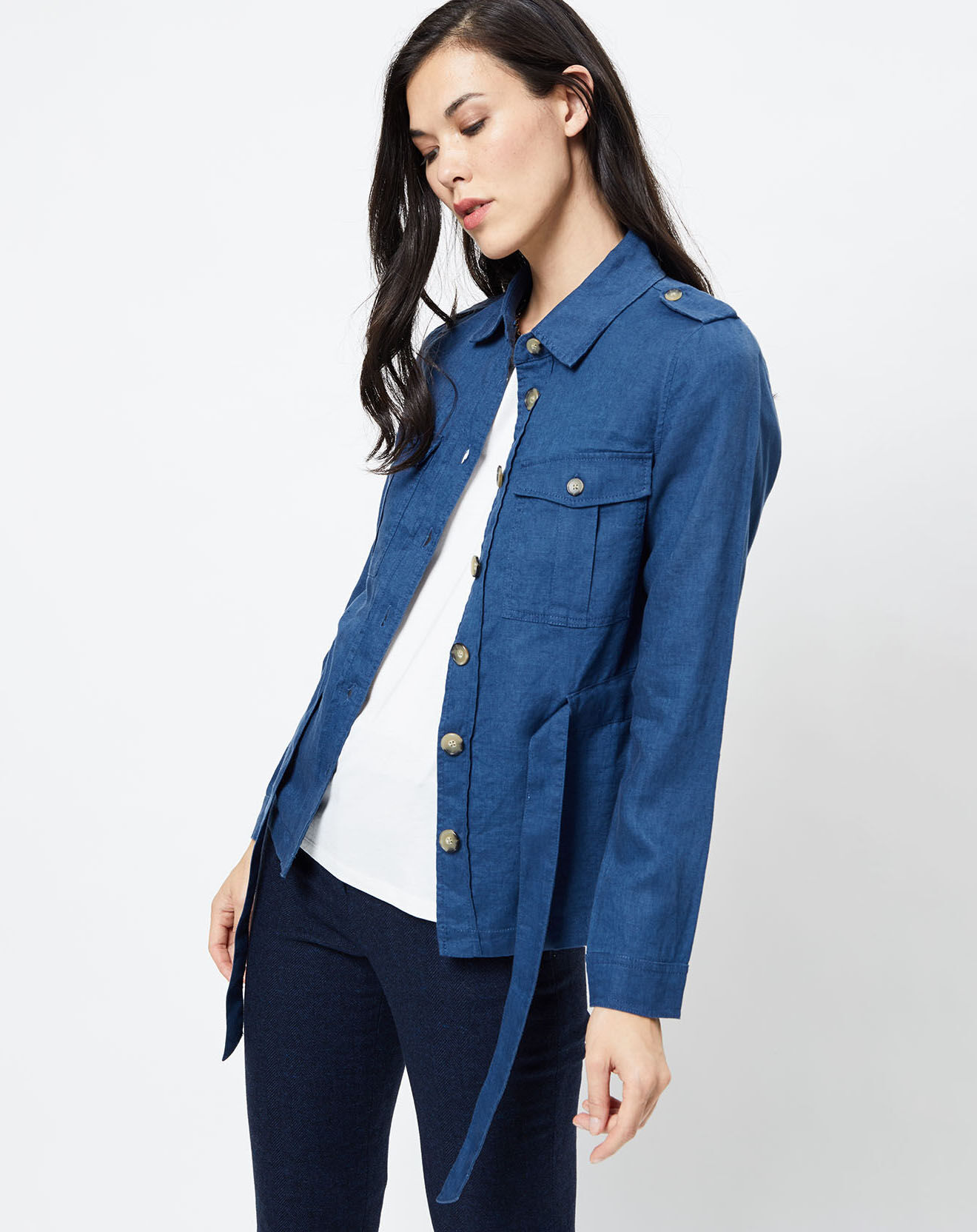 Caroll Veste Saharienne 100% Lin Max indigo