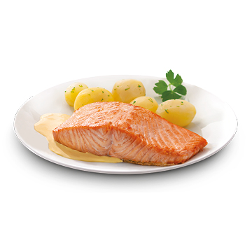 Lachsfilet auf der Haut gebraten