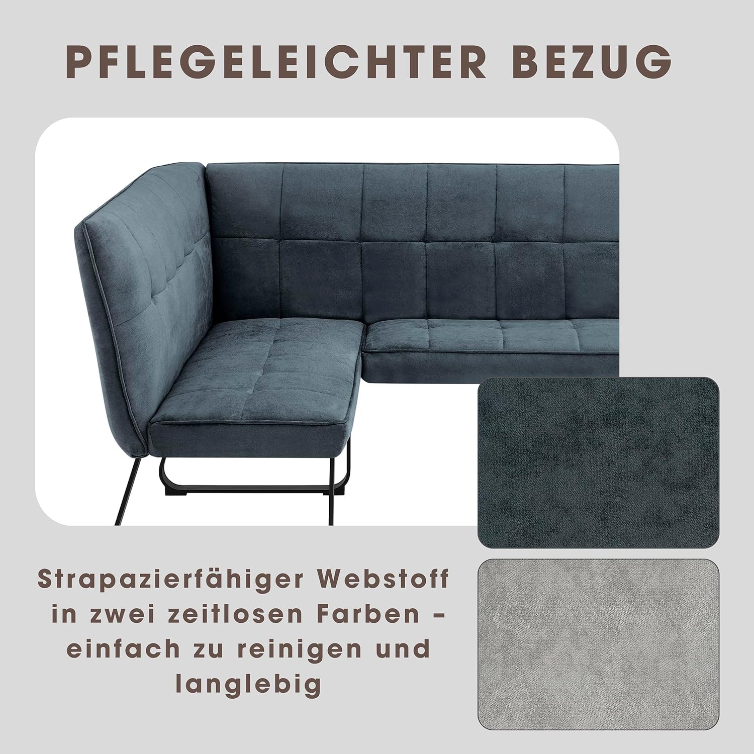 byLIVING Eckbank TALEA/Webstoffbezug in dunkelgrau, Gestell in schwarz/Große Eckbank L-Form, Langer Schenkel rechts, komfortable Nosaqfederung/Sitzbank/Essbank/Maße: 128 x 168, H 93,5 cm