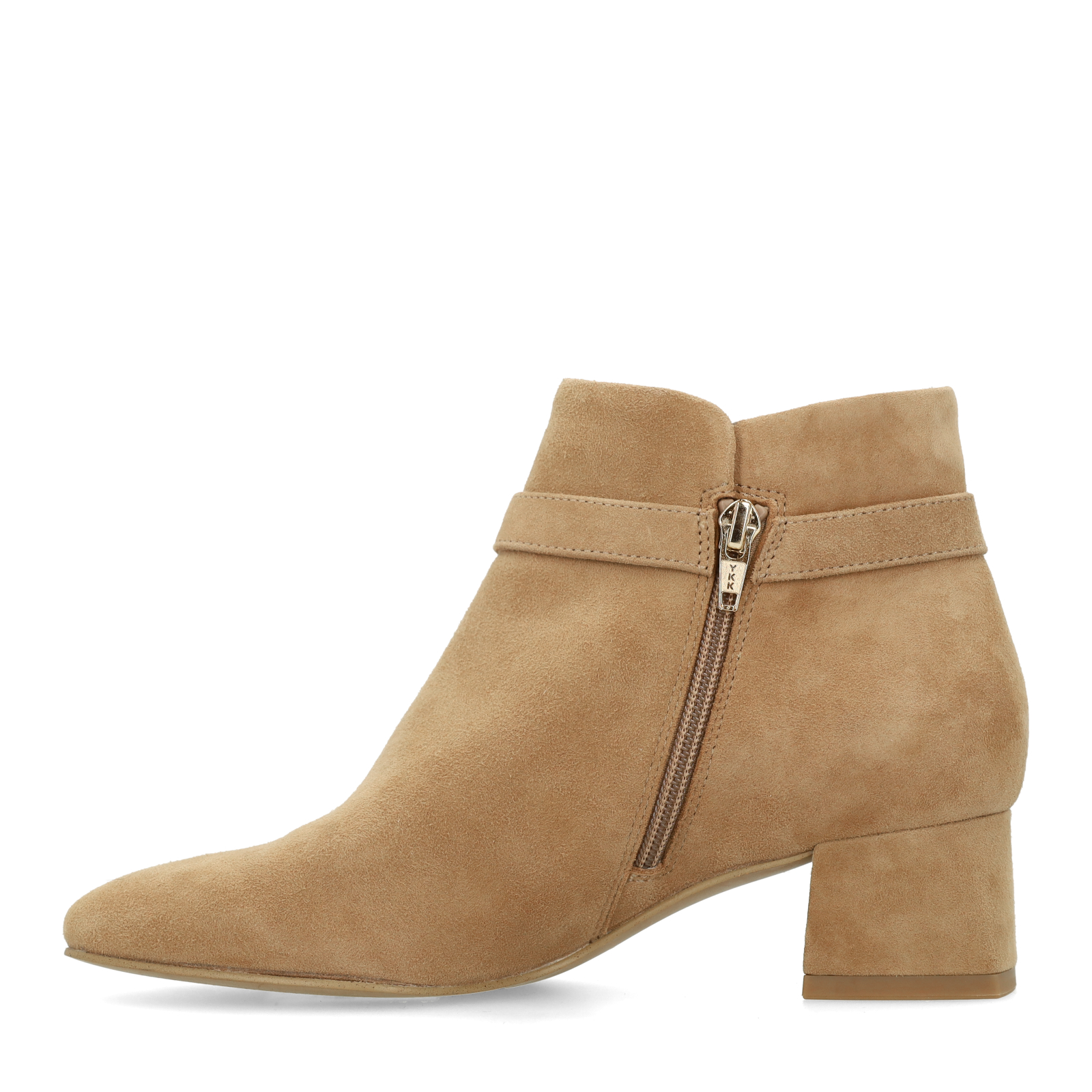 Beige suède enkellaarsjes met hak