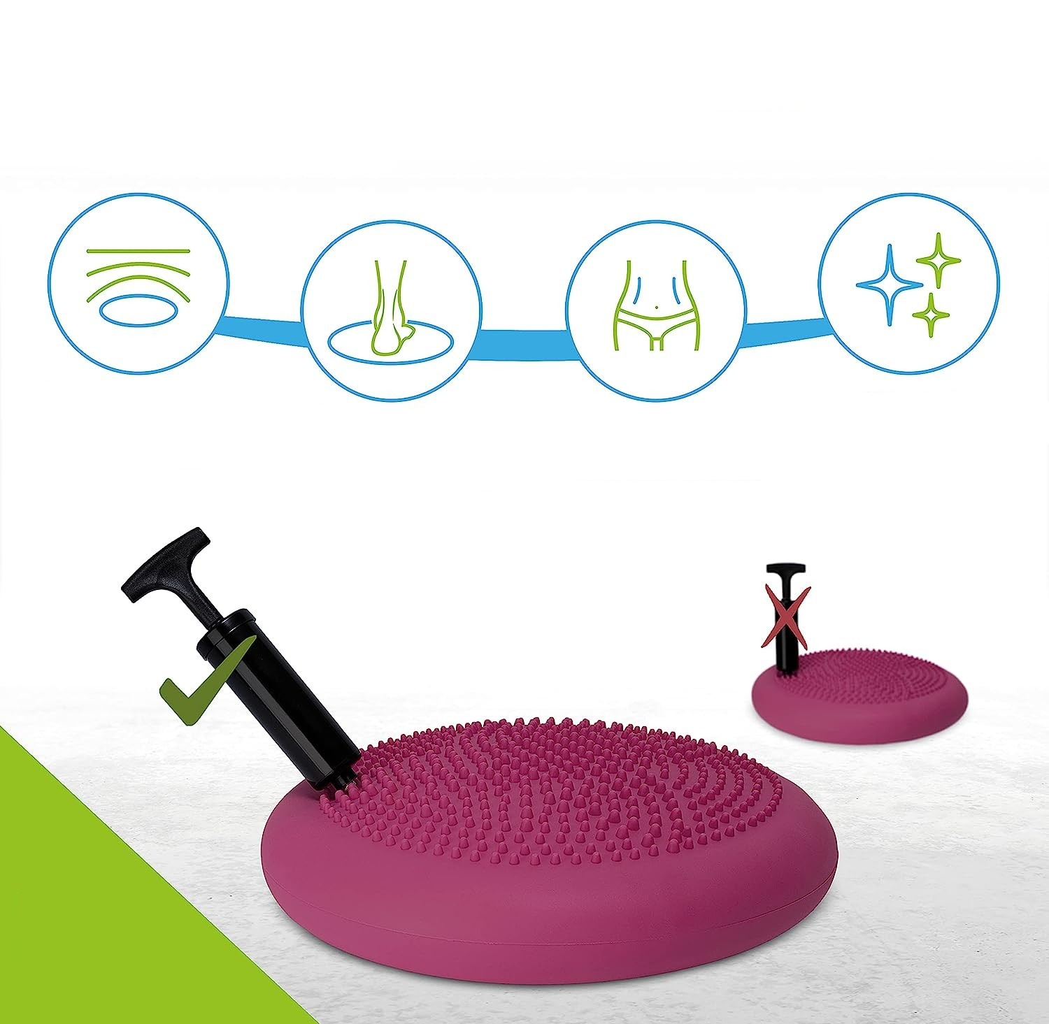 (Ø34cm) Sport Balance Kissen Ballsitzkissen Noppenkissen für Balancetraining inkl. Pumpe - Grün