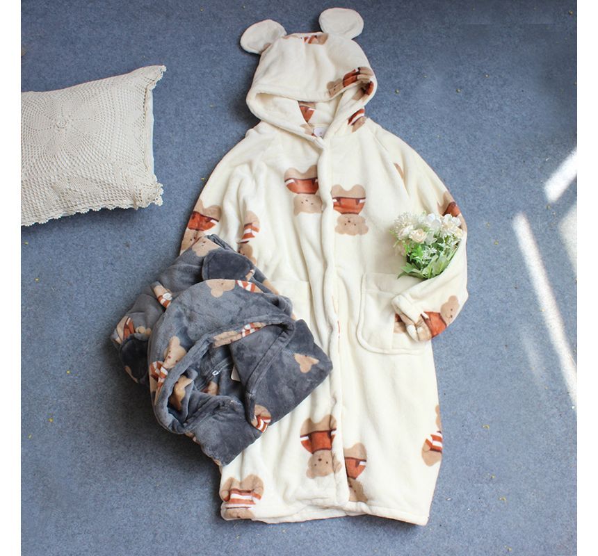 Dogini - Koppel bijpassende pyjamajas met lange mouwen en capuchon en berenprint