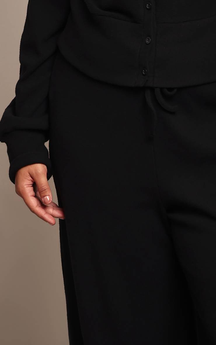Noir Pantalon Large Taille Basse Côtelé Doux Grande Taille Ensemble Coordonné