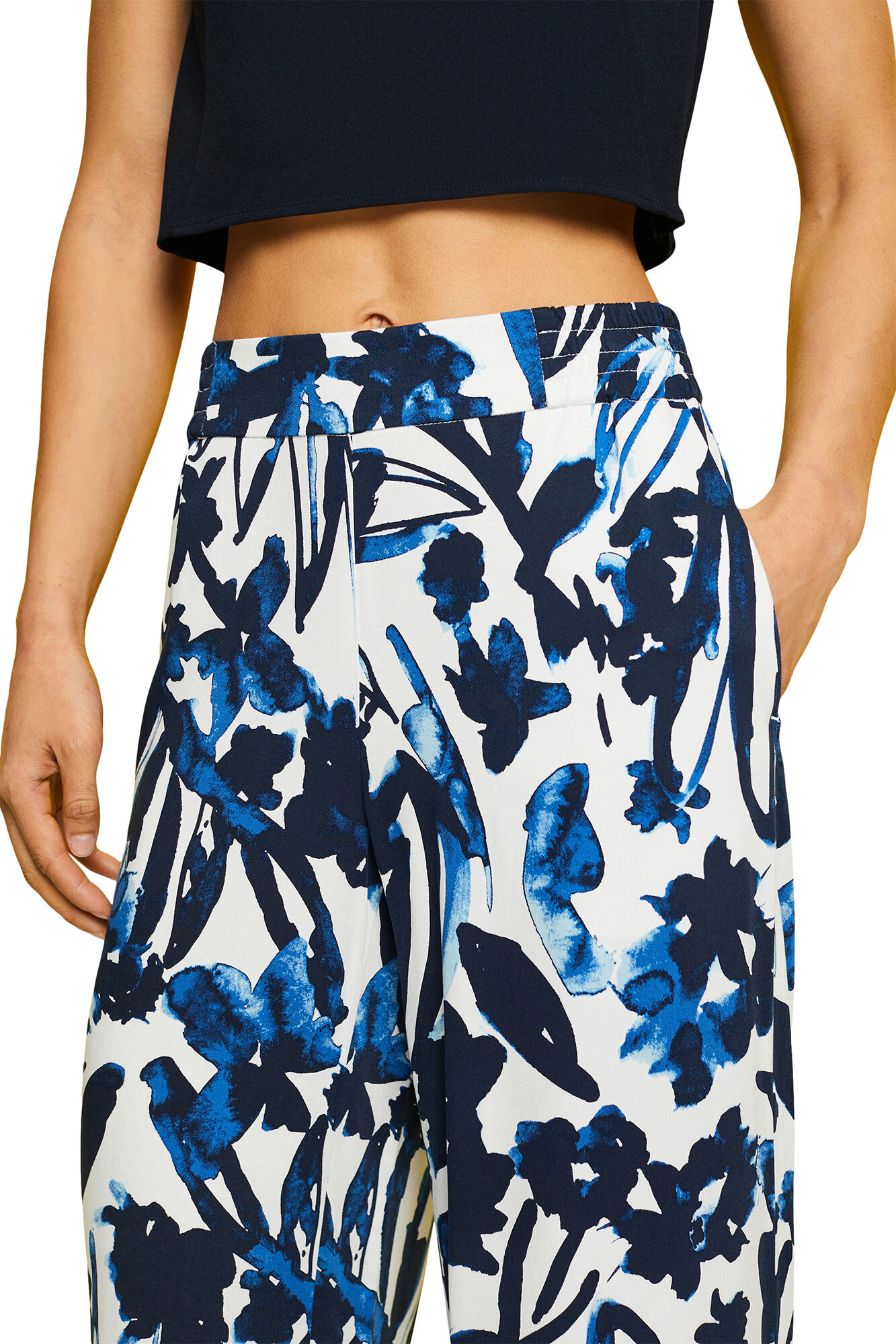 Calças largas de viscose estampadas - Estampa azul