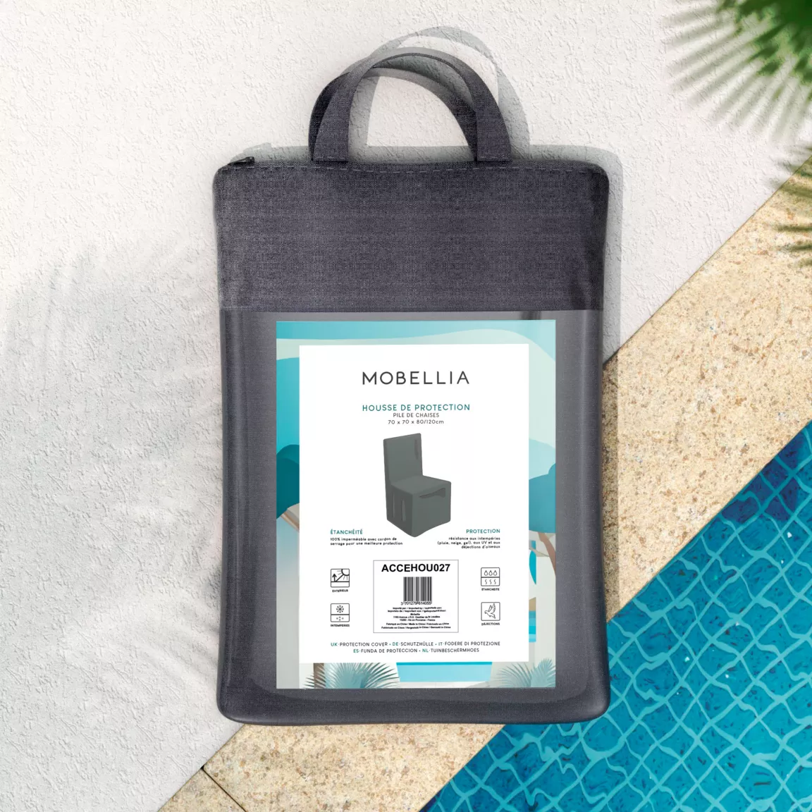 Housse de protection Imperméable pour Pile de Chaises H80/120 cm Gris