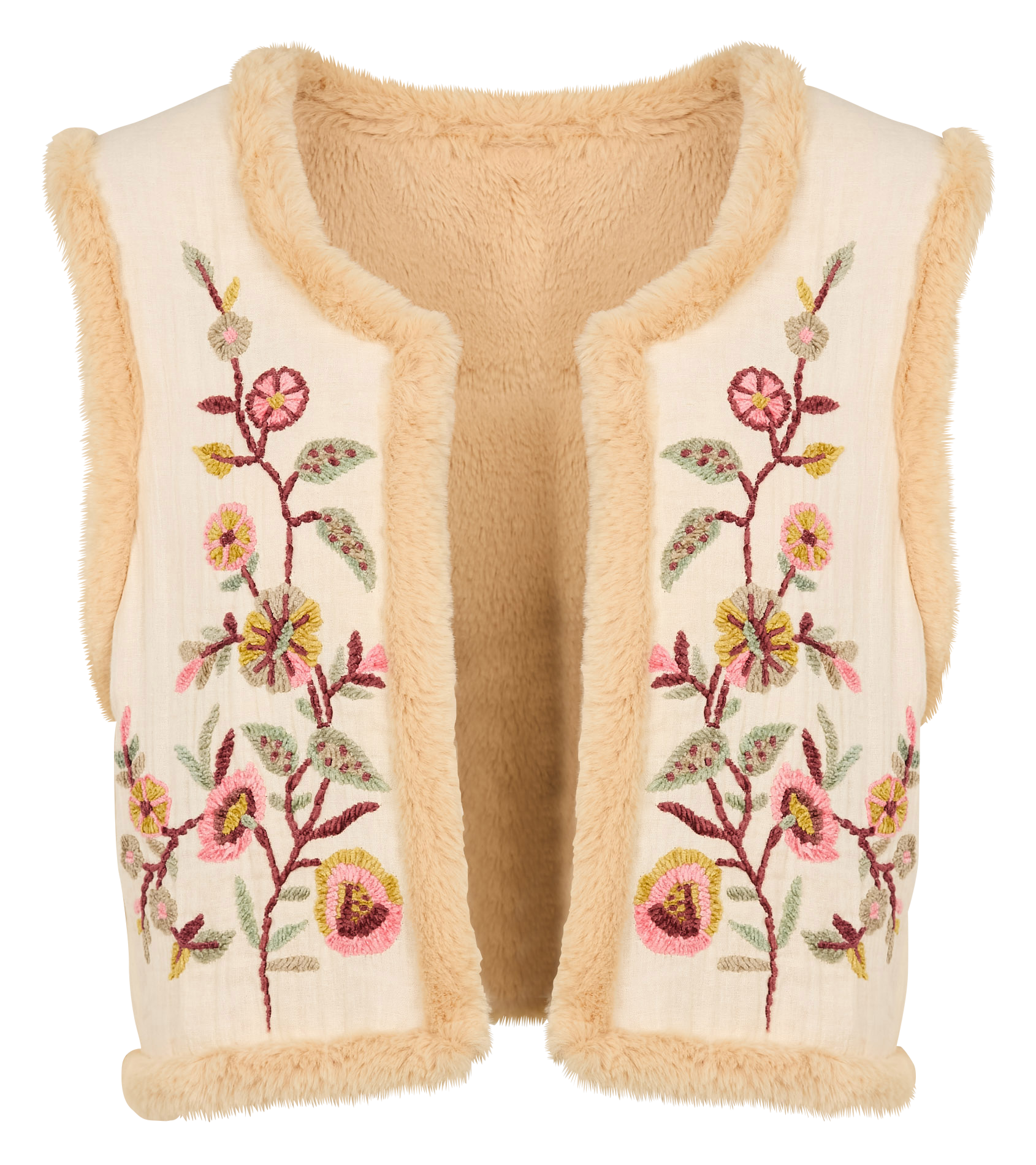 RENEE - Veste col rond brodée en coton bio | Beige