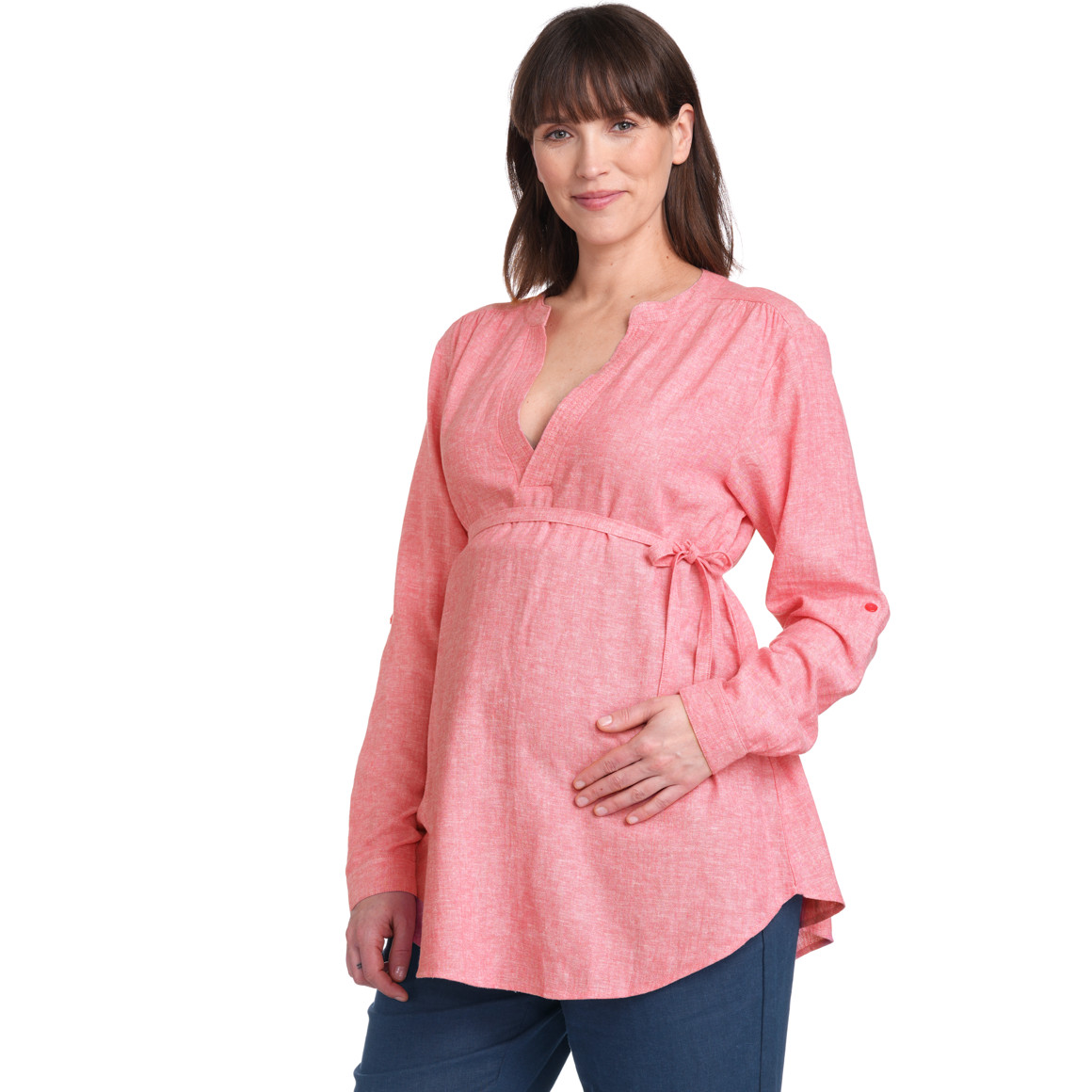 Gina Mama Damen Leinen-Umstands-Bluse unifarben hellrot