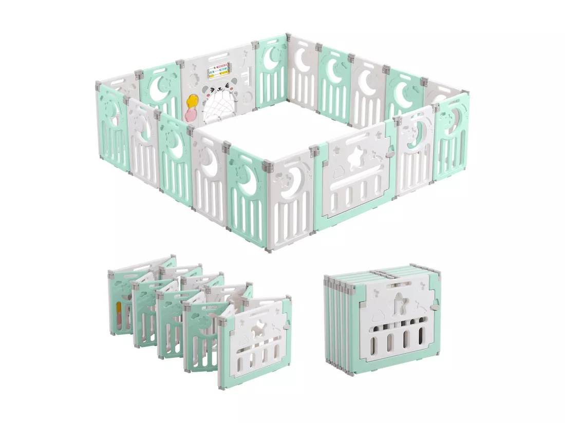 Parc Bébé 16+2 Panneaux,Barrière de Sécurité Portail Parc XXL,Grille de Protection en Plastiqu Ecologiques avec Porte,190x190cm-Vert