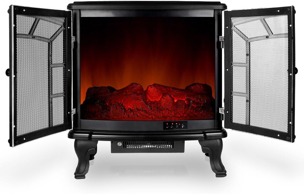 MONZANA® Elektrokamin LED Flammeneffekt 2000W Heizlüfter Elektrisch 2 Heizstufen Fernbedienung Heizung Timer Kamin Wohnzimmer Ofen 70x36x66cm Schwarz