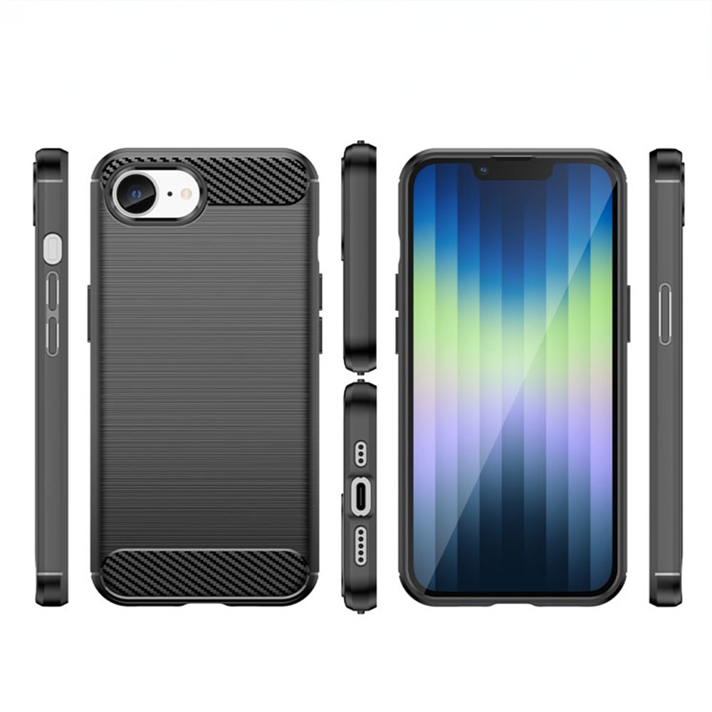 iPhone 16e Gummi Case Schutzhülle Carbon Look - Schwarz