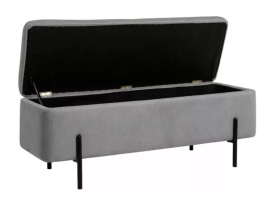 Banc moderne avec coffre de rangement tissu et pieds en métal noir Navika-Couleur Beige clair