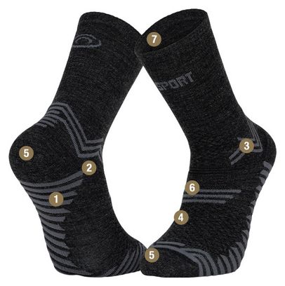 Paire de Chaussettes BV Sport Trail Ultra  Mérinos Gris Anthracite