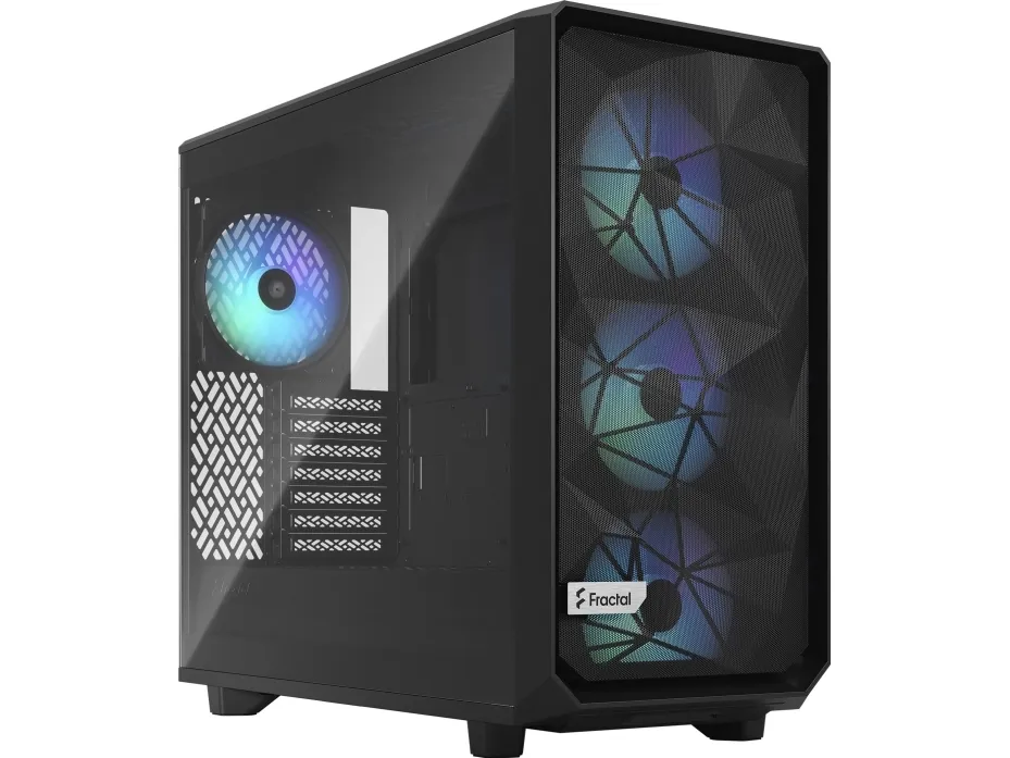 Fractal Design Meshify 2 Lite - Tower - udvidet ATX - sidepanel med vindue (hærdet glas) - ingen strømforsyning (ATX) - RGB-sort TG-lystone - USB/Lyd