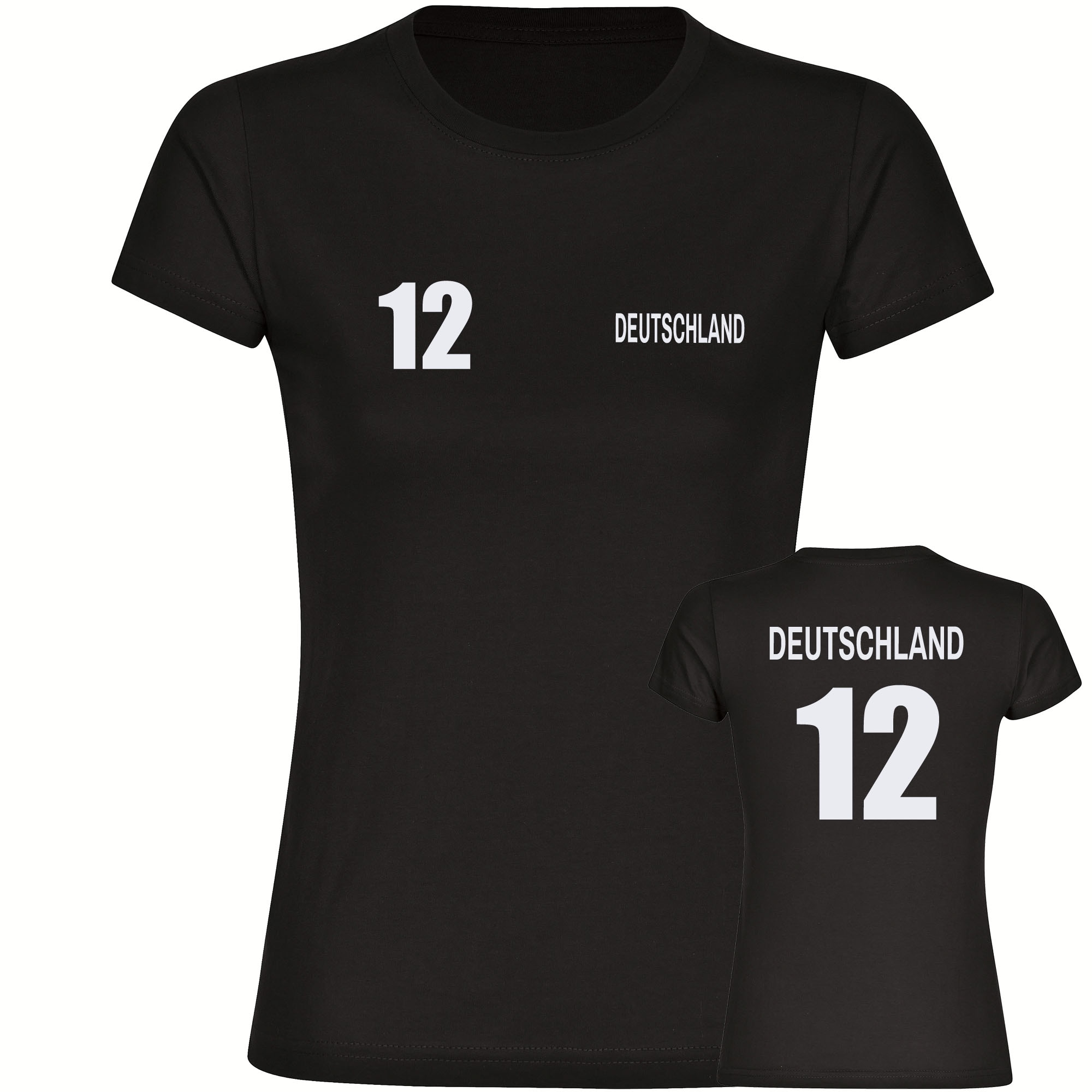 multifanshop® Damen T-Shirt - Deutschland - Trikot 12 - Druck weiß