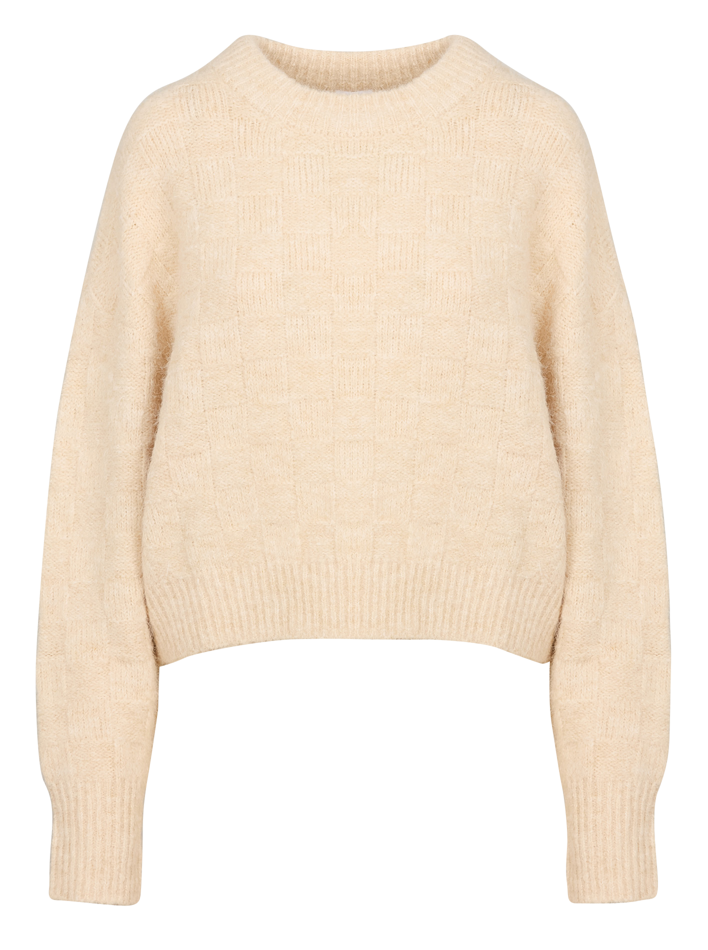 KYRA - Pull ample col rond en maille mélangée | Beige
