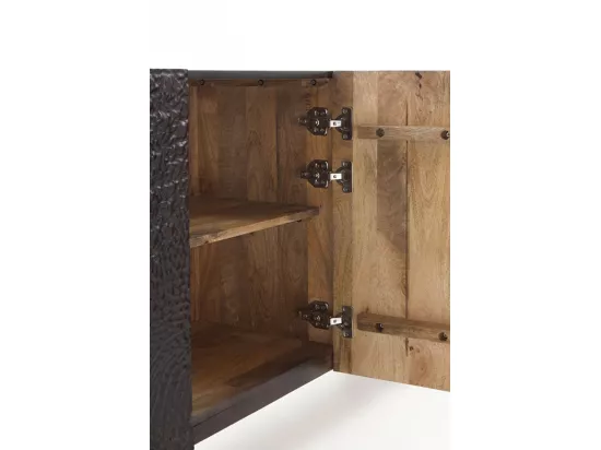 Buffet 4 portes en bois de manguier imitation cuir de crocodile noir