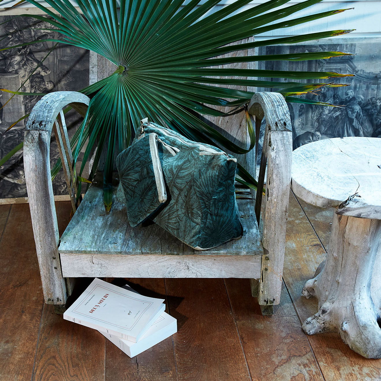 En Fil d'Indienne Trousse plate + trousse de toilette Goa celadon