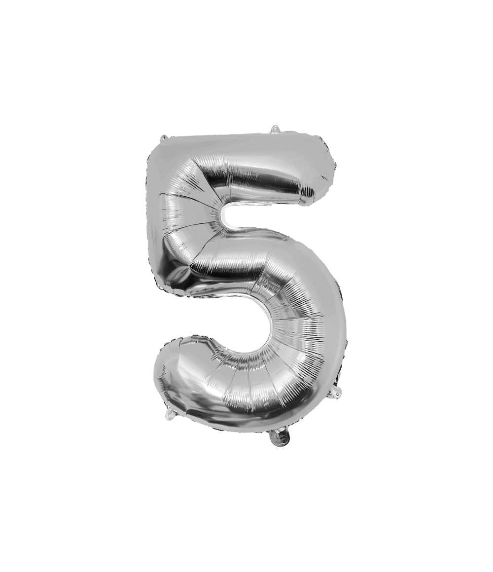 5 Jaar Cijfer Ballon Zilver Leeg 86cm