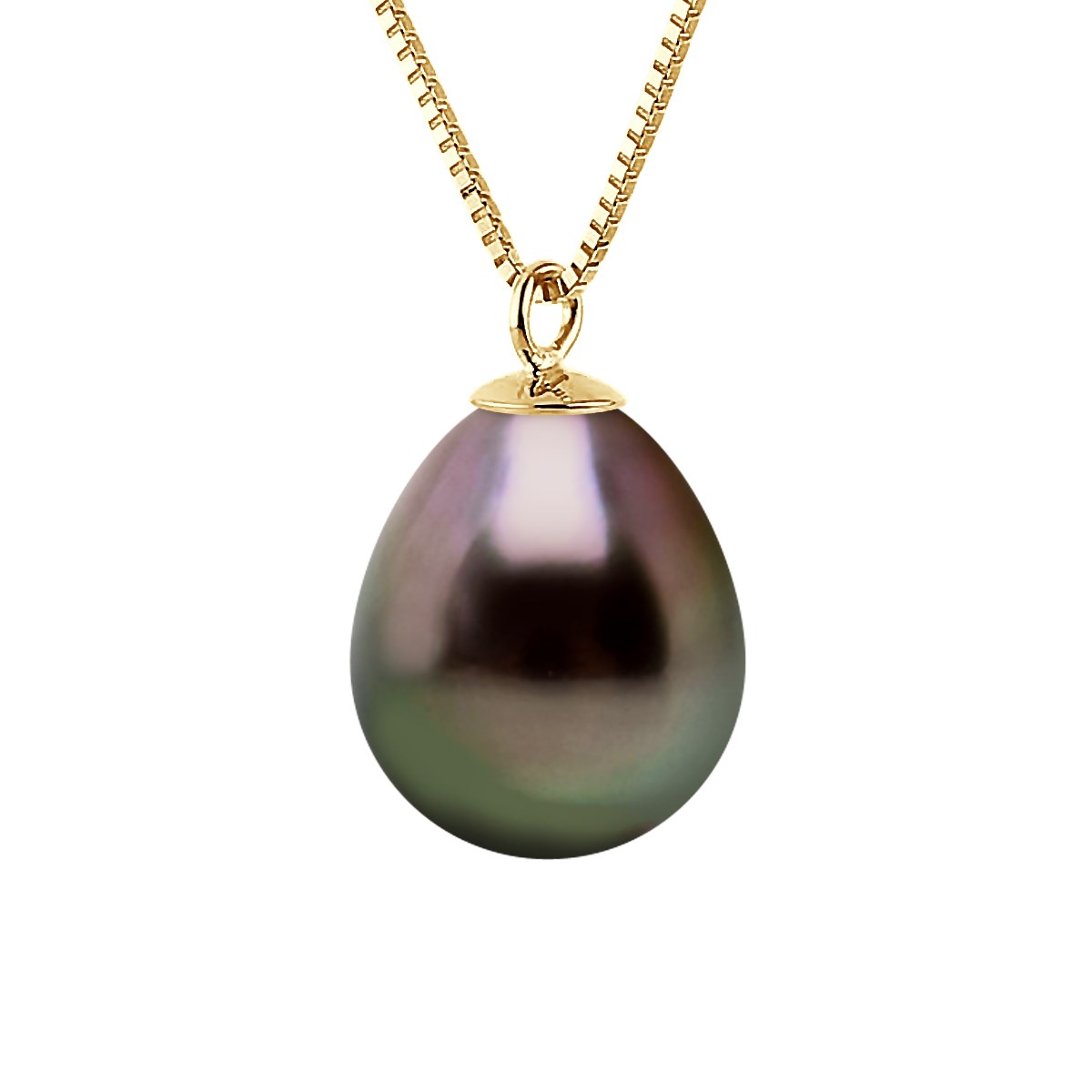 Collier Perle de Culture de TAHITI Poire 9-10 mm Chaîne Or Jaune