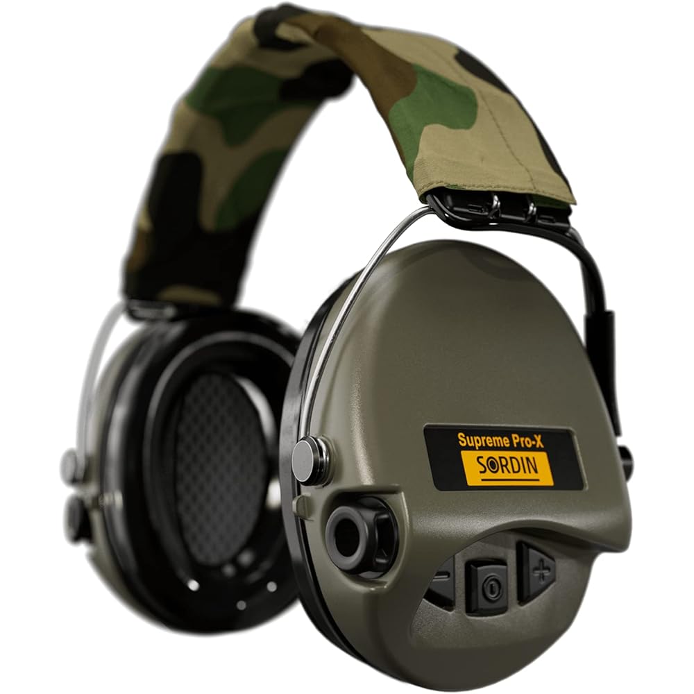 Sordin Pro-X Casque antibruit - 75302-X-G-S - EN 352 - Coussin en gel, Ruban camo & gélules vertes : Bricolage