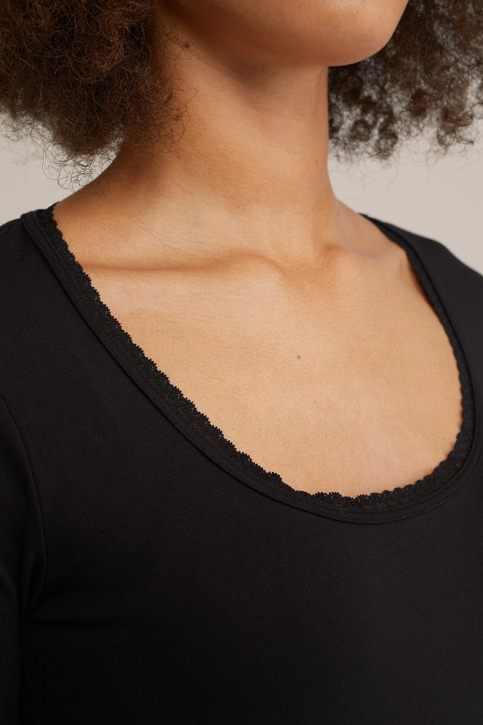 T-shirt met kant WE Fashion Zwart