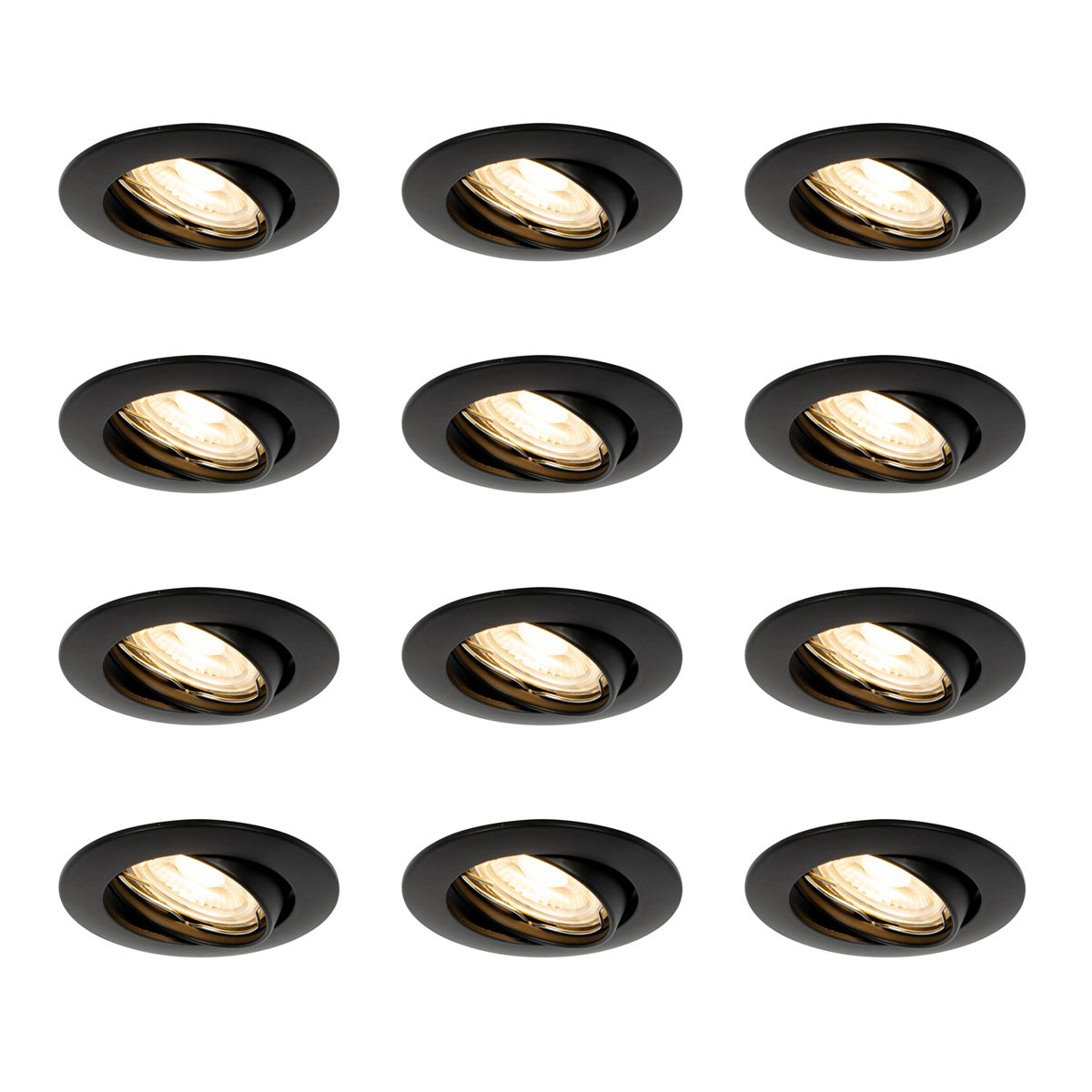 Set van 12 inbouwspots zwart GU10 35mm - Edu