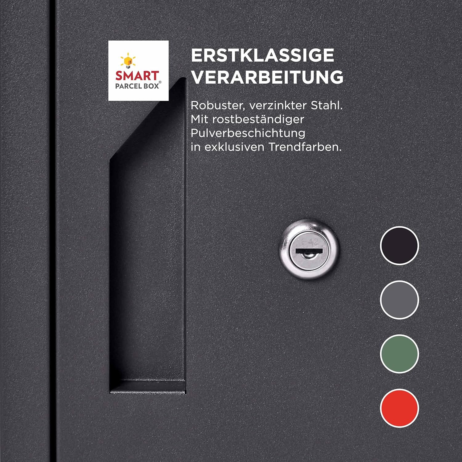 SMART PARCEL BOX XXL Paketbox für draußen, Paketbriefkasten zum Einbauen, zur Wandmontage oder freistehend, Entnahme hinten & vorne, rostfreier Stahl, schwarz