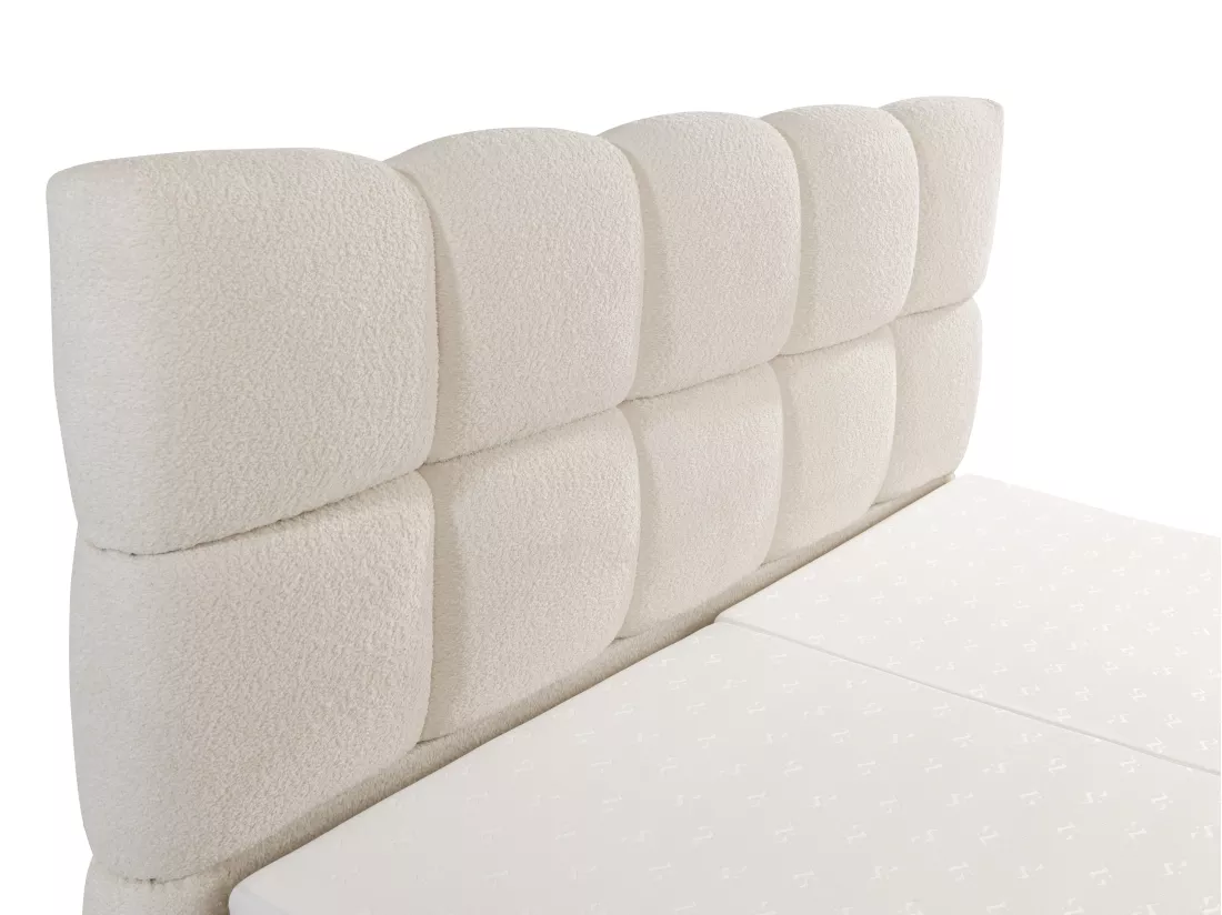 Ensemble complet boxspring tête de lit + sommiers relaxation électrique + matelas + surmatelas - 2 x 80 x 200 cm - Tissu bouclette - Beige - OMILA de PALACIO