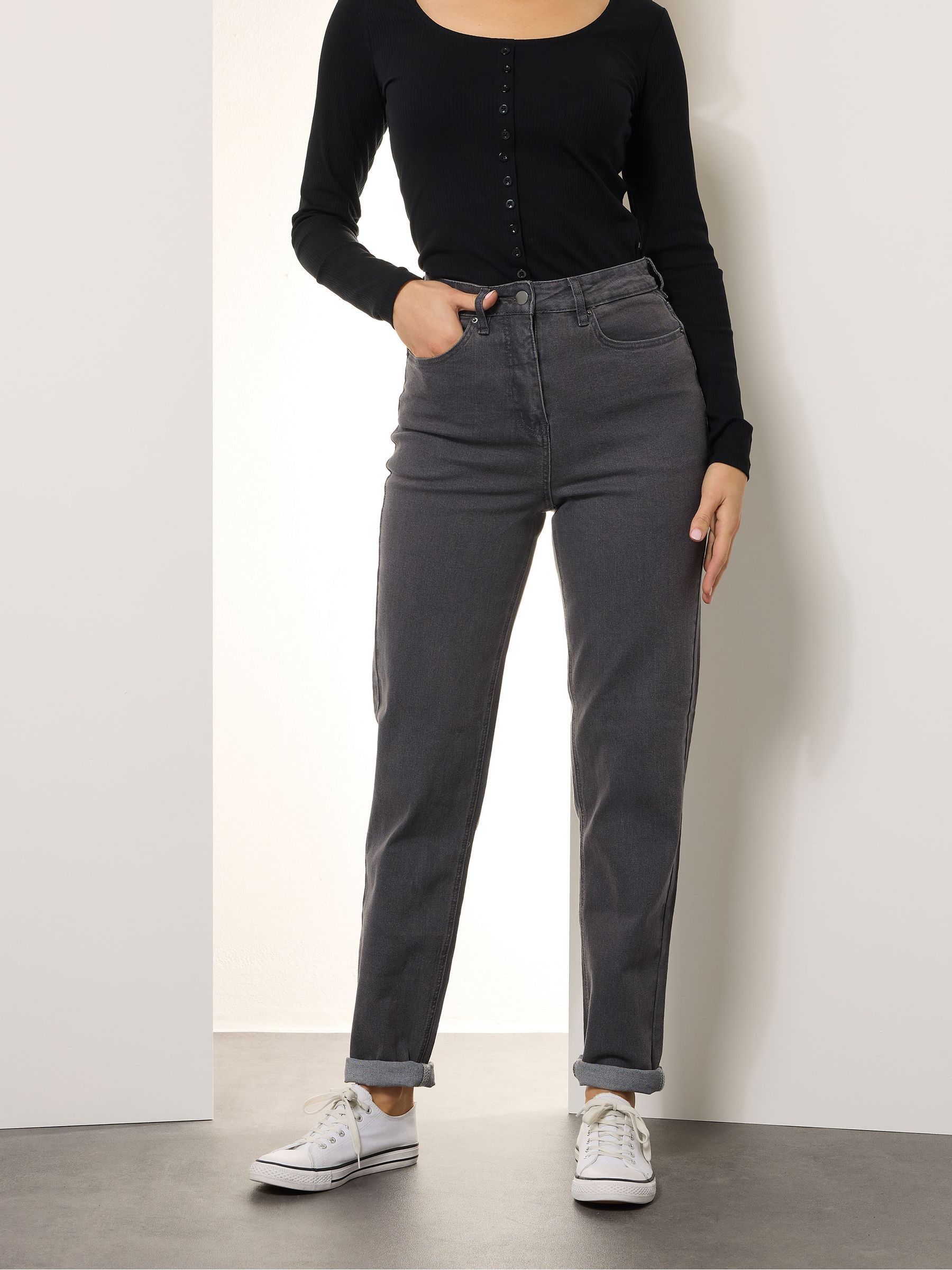 Grijs - Long Tall Sally - UNA mom stretchjeans