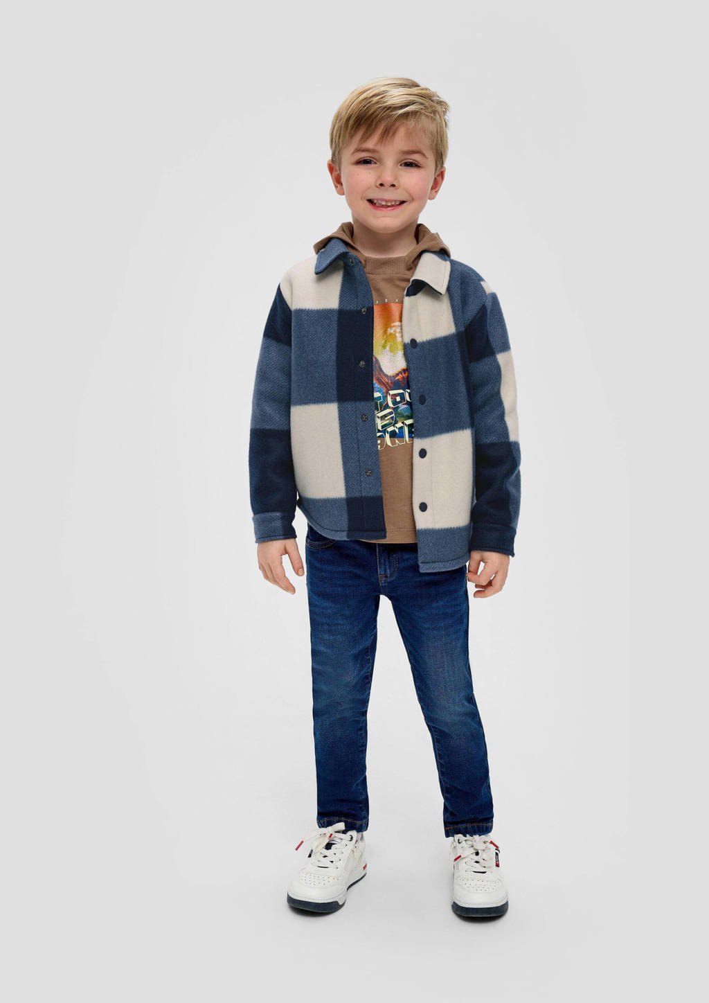 s.Oliver geruite shacket tussenjas blauw/ ecru