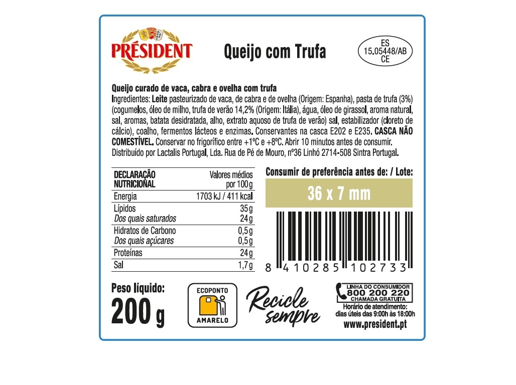 QUEIJO MISTURA COM TRUFAS PRÉSIDENT 200G