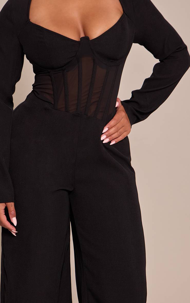 Noir Combinaison Corset Cintrée En Tissu Tissé Shape