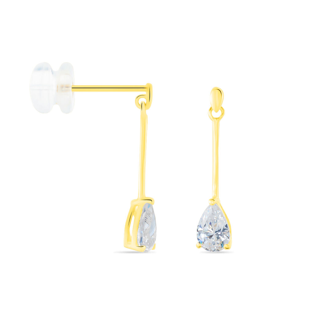 Boucles D'oreilles Pendantes Goutte Or Jaune Oxyde De Zirconium