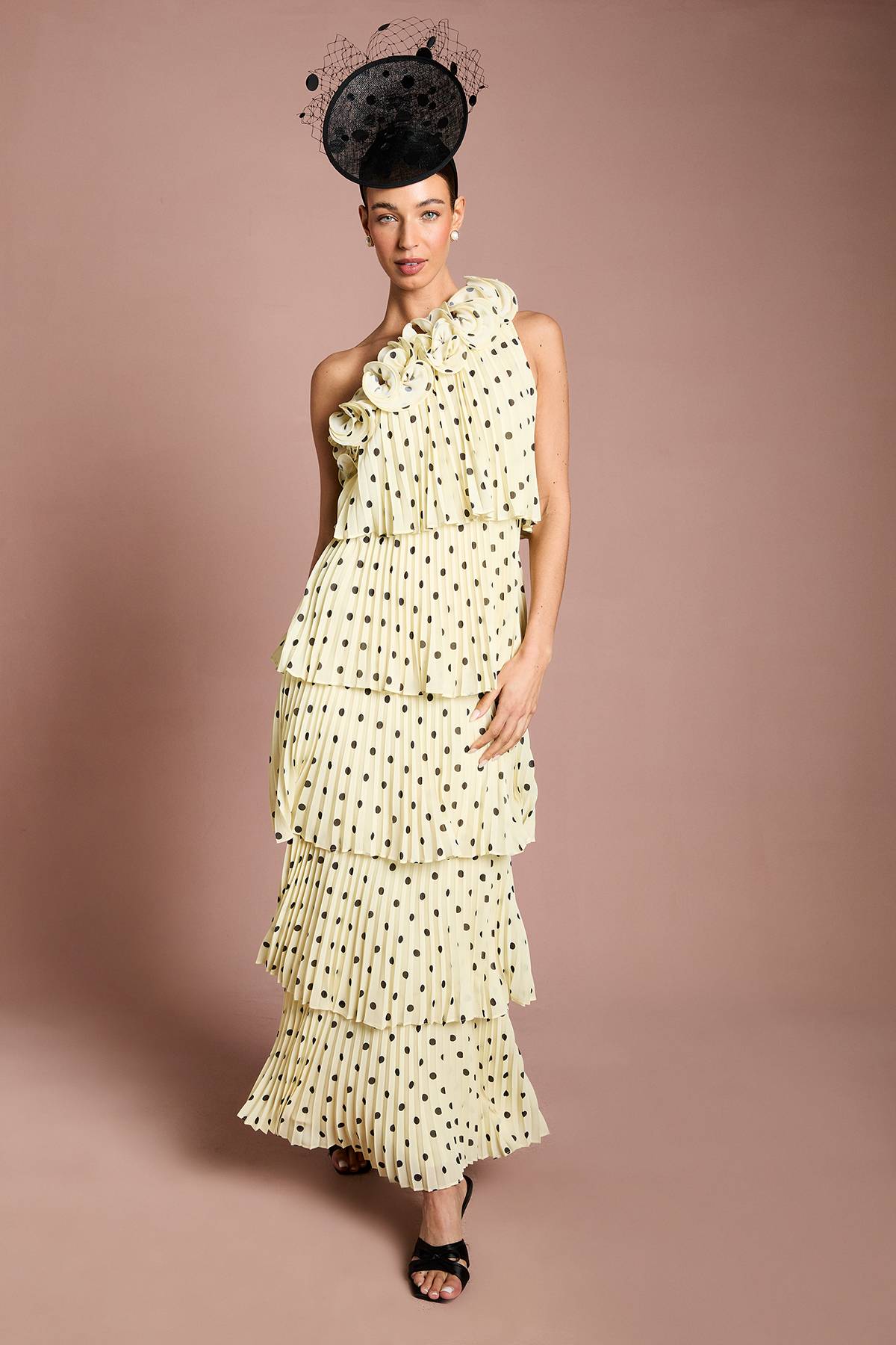 Coast Robe Maxi Étagée Lisa Tan À Imprimé Floral 3D À Pois