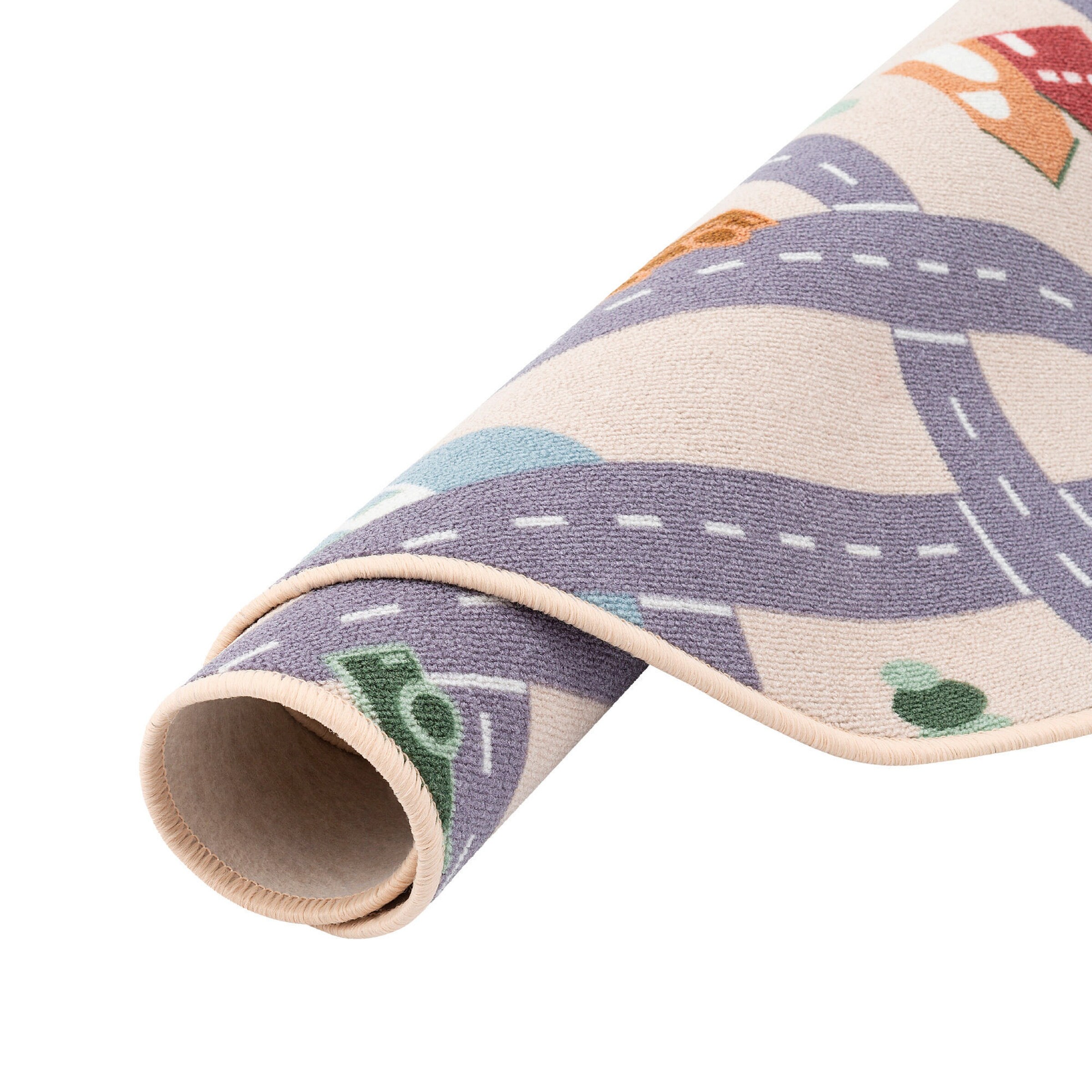 Snapstyle Kinder Spiel Straßenteppich Fun Town Rund Beige Bunt