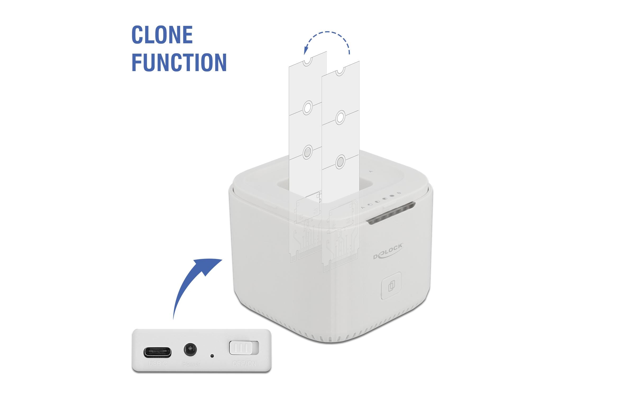Dockingsstation M.2 NVME SSD Klon Station<br>Delock M.2 Dockingstation für 2 x M.2 NVMe PCIe SSD mit Klon Funktion