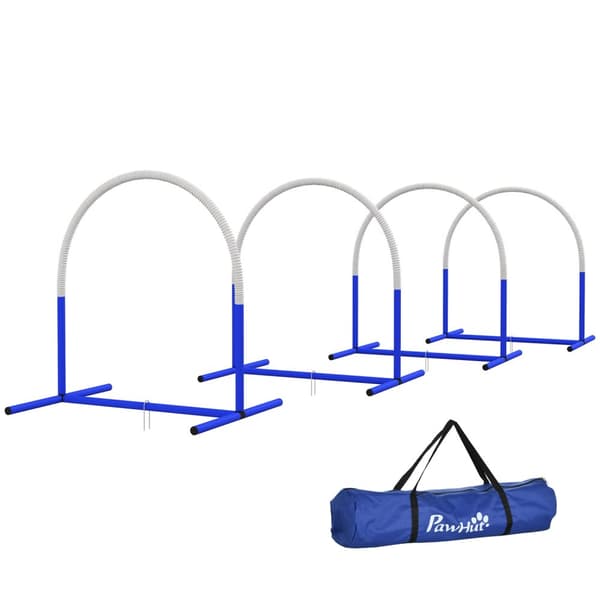 Dog Agility-sett på 4, 88 x 64 x 95 cm, med 4 buer, bæreveske, bærbar, for eldre eller veldig unge hunder, PE, ABS, hvit
