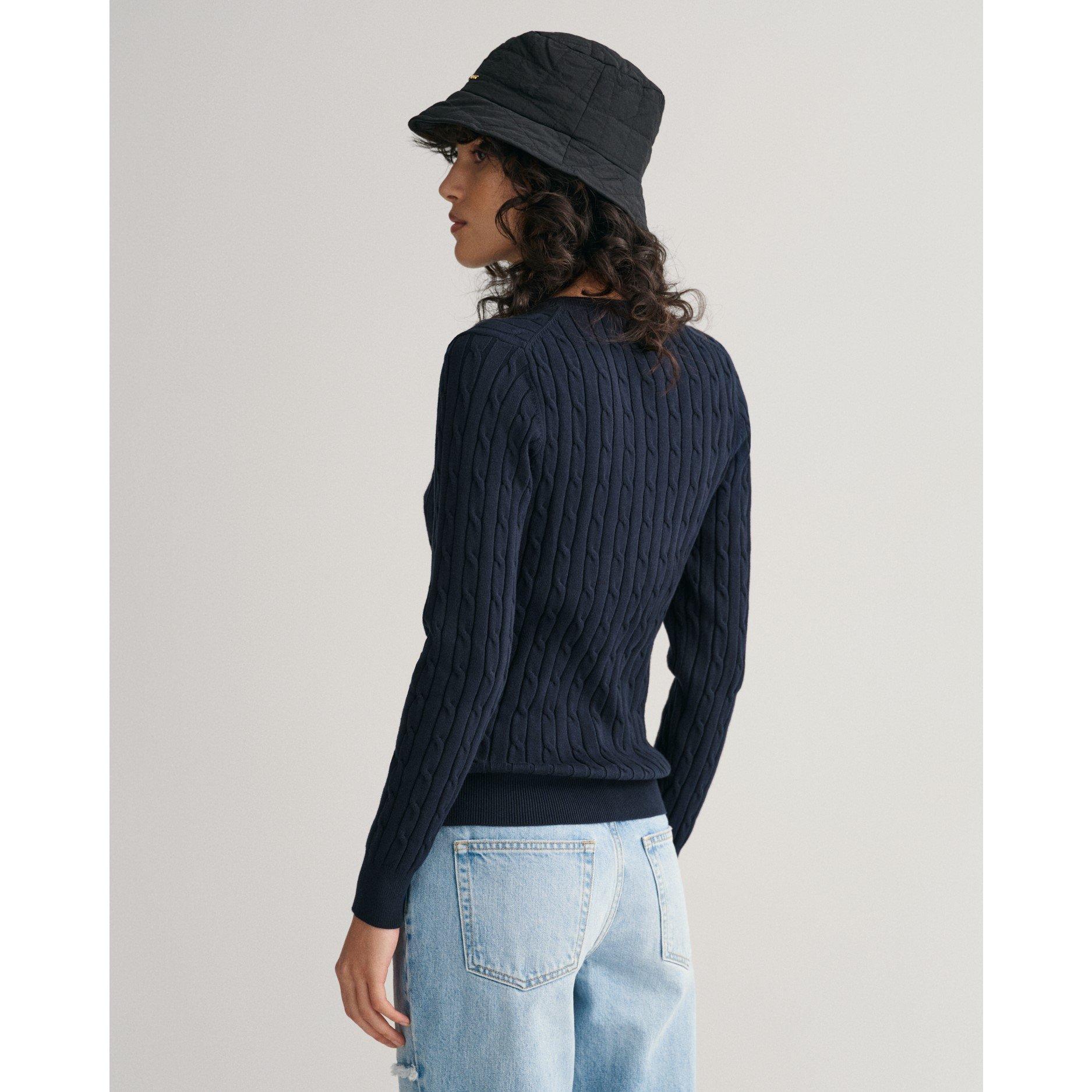 Gant Stretch Cotton Cable Knit Crew Neck Sweater